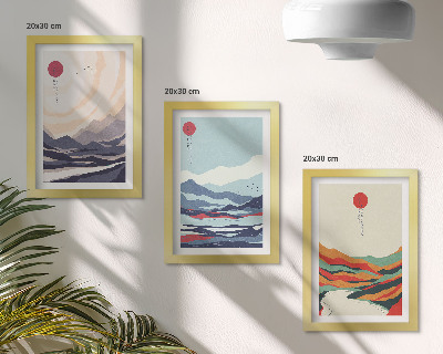 Conjunto de molduras com imagens Paisagens montanhosas abstratas japonesas