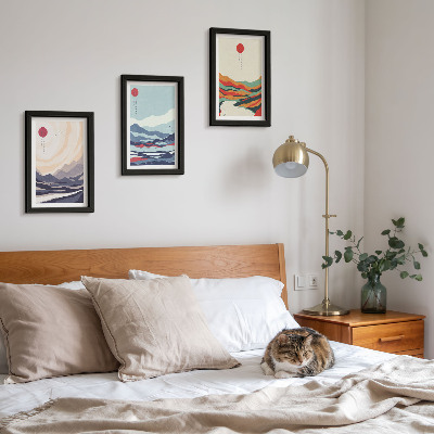 Conjunto de molduras com imagens Paisagens montanhosas abstratas japonesas