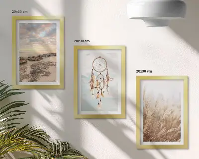 Conjunto de 3 quadros decorativos com vista para o mar, nuvens, apanhador de sonhos e grama