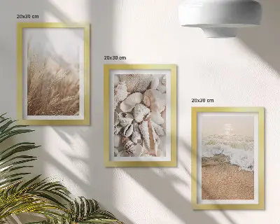 Conjunto de molduras com imagens com motivos de praia de conchas e ondas do mar