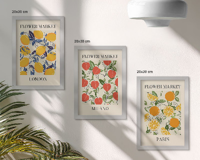 Tríptico com moldura Cartazes florais em Londres, Milão e Paris