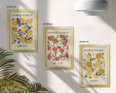 Tríptico com moldura Cartazes florais em Londres, Milão e Paris