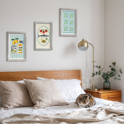 Conjunto de 3 quadros decorativos Ilustrações de cozinha em estilo mediterrâneo