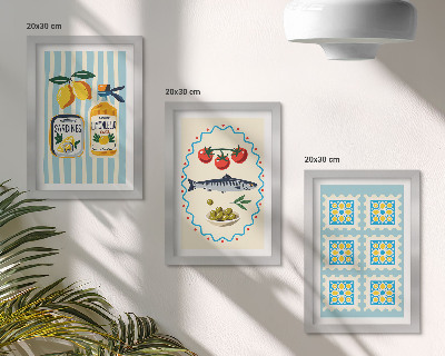 Conjunto de 3 quadros decorativos Ilustrações de cozinha em estilo mediterrâneo