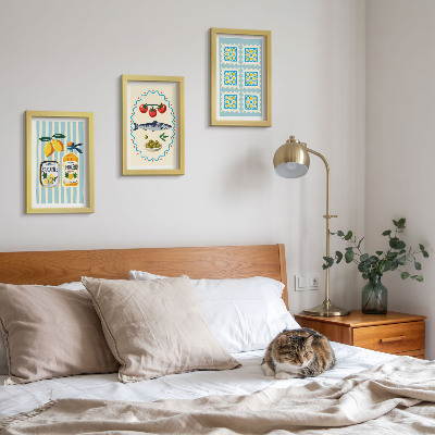 Conjunto de 3 quadros decorativos Ilustrações de cozinha em estilo mediterrâneo