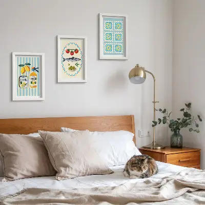 Conjunto de 3 quadros decorativos com ilustrações de cozinha em estilo mediterrâneo