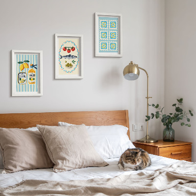 Conjunto de 3 quadros decorativos Ilustrações de cozinha em estilo mediterrâneo