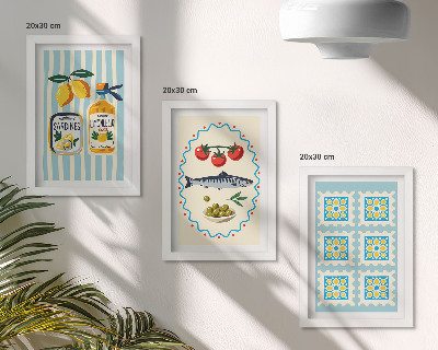 Conjunto de 3 quadros decorativos Ilustrações de cozinha em estilo mediterrâneo