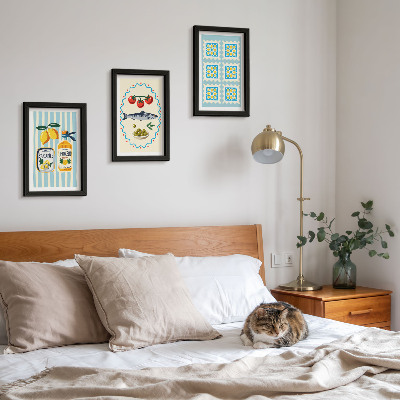 Conjunto de 3 quadros decorativos Ilustrações de cozinha em estilo mediterrâneo