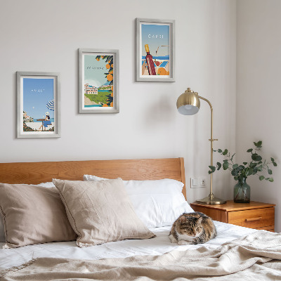 Conjunto de 3 quadros decorativos Vistas de férias de Amalfi, Positano e Capri