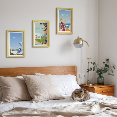 Conjunto de 3 quadros decorativos Vistas de férias de Amalfi, Positano e Capri