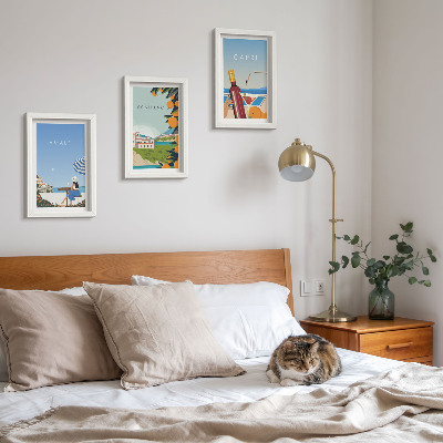Conjunto de 3 quadros decorativos Vistas de férias de Amalfi, Positano e Capri