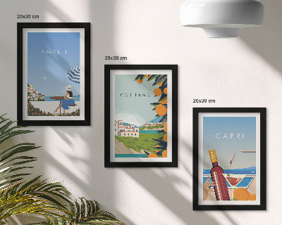 Conjunto de 3 quadros decorativos Vistas de férias de Amalfi, Positano e Capri