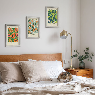 Conjunto de 3 quadros decorativos pôsteres vintage com estampas de frutas