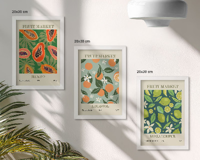 Conjunto de 3 quadros decorativos pôsteres vintage com estampas de frutas