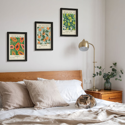 Conjunto de 3 quadros decorativos pôsteres vintage com estampas de frutas