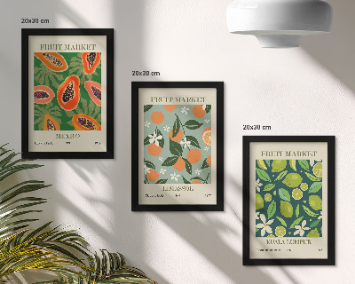 Conjunto de 3 quadros decorativos pôsteres vintage com estampas de frutas