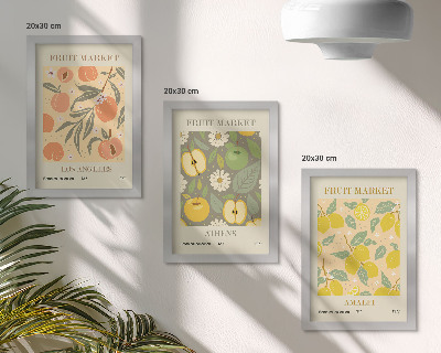 Conjunto de molduras com imagens Pôsteres de frutas em estilo retrô