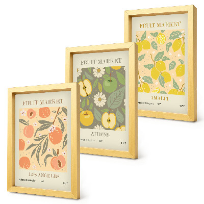 Conjunto de molduras com imagens Pôsteres de frutas em estilo retrô