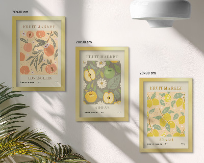 Conjunto de molduras com imagens Pôsteres de frutas em estilo retrô