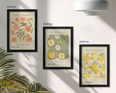 Conjunto de molduras com imagens Pôsteres de frutas em estilo retrô