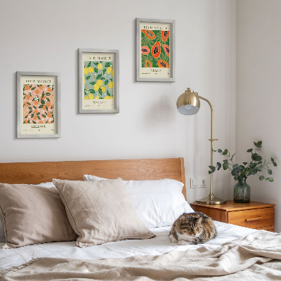 Conjunto de 3 quadros decorativos Frutas cítricas e tropicais em estilo retrô
