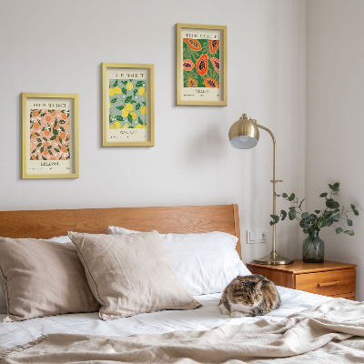 Conjunto de 3 quadros decorativos Frutas cítricas e tropicais em estilo retrô