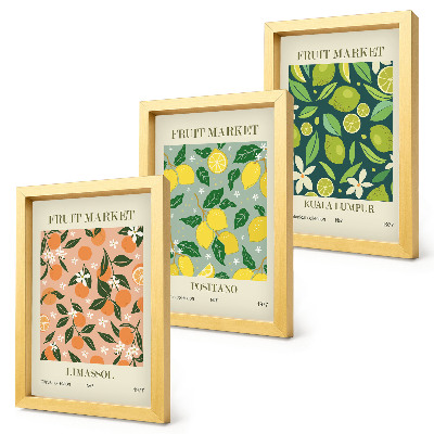 Conjunto de molduras com imagens Padrões frutados com frutas cítricas e flores vintage.