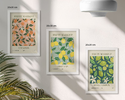 Conjunto de molduras com imagens Padrões frutados com frutas cítricas e flores vintage.