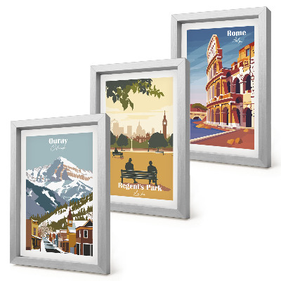 Conjunto de molduras com imagens As montanhas do Parque Ouray em Londres. O Coliseu em Roma.