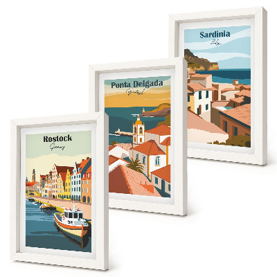 Conjunto de molduras com imagens Vistas de cidades costeiras e portuárias europeias