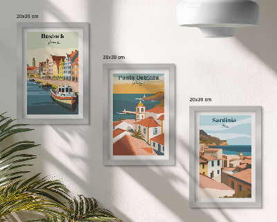 Conjunto de molduras com imagens Vistas de cidades costeiras e portuárias europeias