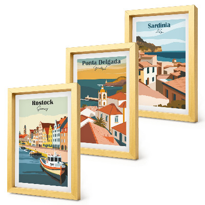Conjunto de molduras com imagens Vistas de cidades costeiras e portuárias europeias