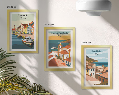 Conjunto de molduras com imagens Vistas de cidades costeiras e portuárias europeias