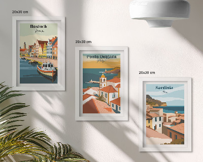 Conjunto de molduras com imagens Vistas de cidades costeiras e portuárias europeias