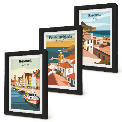 Conjunto de molduras com imagens Vistas de cidades costeiras e portuárias europeias