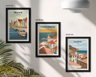 Conjunto de molduras com imagens Vistas de cidades costeiras e portuárias europeias