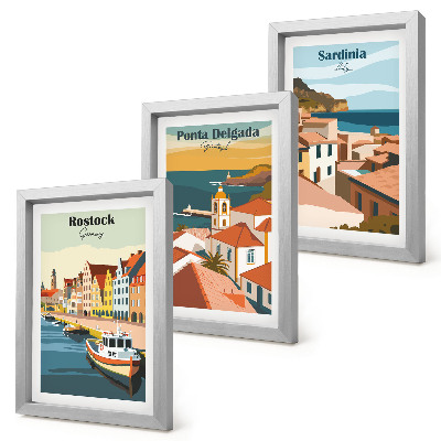 Conjunto de molduras com imagens Vistas de cidades costeiras e portuárias europeias
