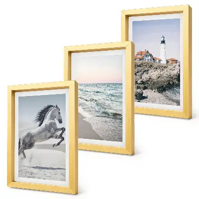 Conjunto de quadros com imagens cavalos correndo na praia e ondas do farol