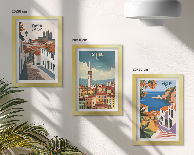 Conjunto de 3 quadros decorativos Ilustrações retrô de cidades famosas ao redor do mundo.