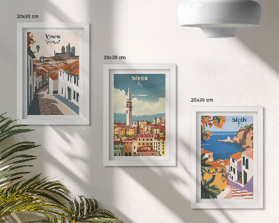 Conjunto de 3 quadros decorativos Ilustrações retrô de cidades famosas ao redor do mundo.