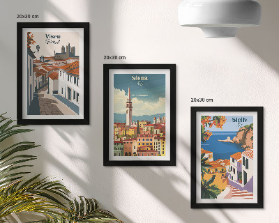 Conjunto de 3 quadros decorativos Ilustrações retrô de cidades famosas ao redor do mundo.