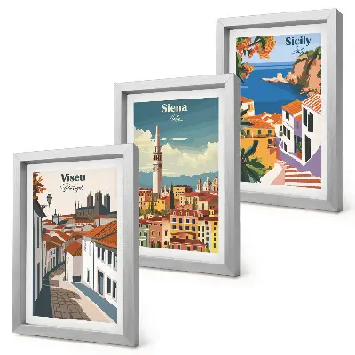 Conjunto de 3 quadros decorativos com ilustrações retrô de cidades famosas ao redor do mundo
