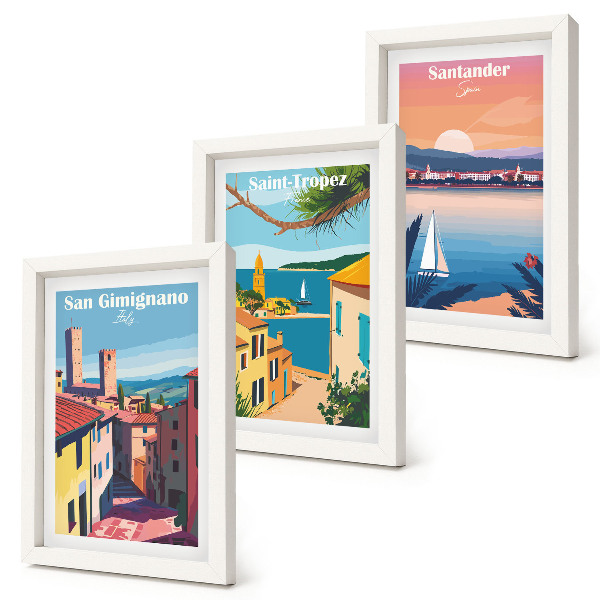 Conjunto de molduras com imagens Cidades italianas e paisagens litorâneas retrô