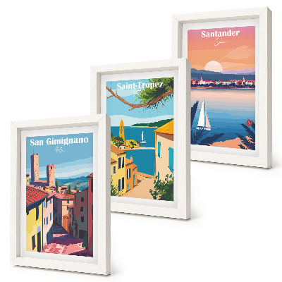 Conjunto de molduras com imagens Cidades italianas e paisagens litorâneas retrô