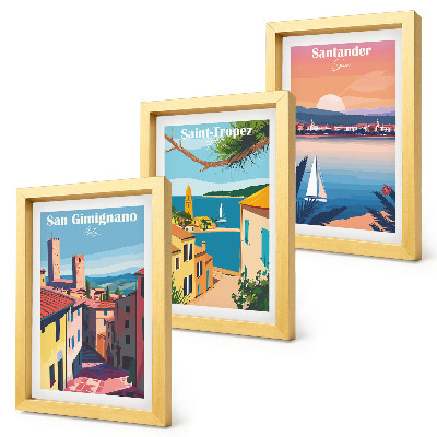 Conjunto de molduras com imagens Cidades italianas e paisagens litorâneas retrô