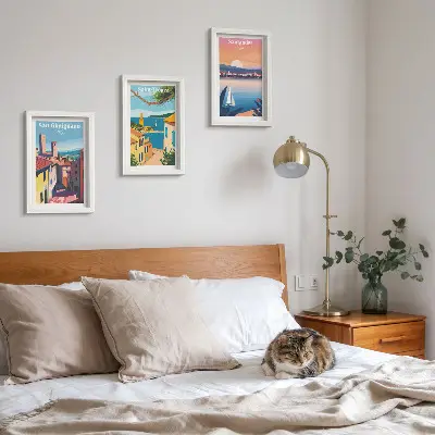 Conjunto de molduras com imagens com cidades italianas e paisagens litorâneas retrô