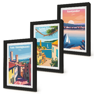 Conjunto de molduras com imagens Cidades italianas e paisagens litorâneas retrô