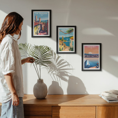 Conjunto de molduras com imagens Cidades italianas e paisagens litorâneas retrô