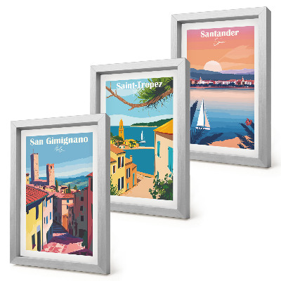 Conjunto de molduras com imagens Cidades italianas e paisagens litorâneas retrô
